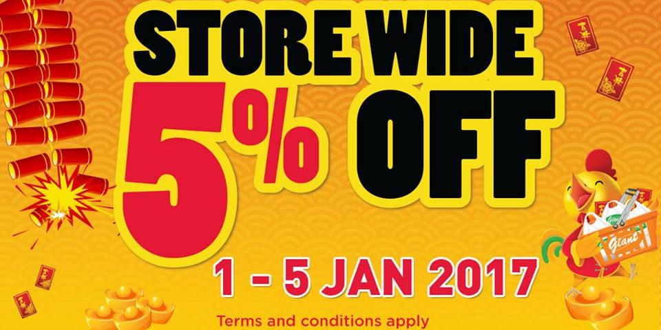 UOB Cards Singapore Giant WOW Deal 5% Off Storewide Promotion 1-5 Jan 2017