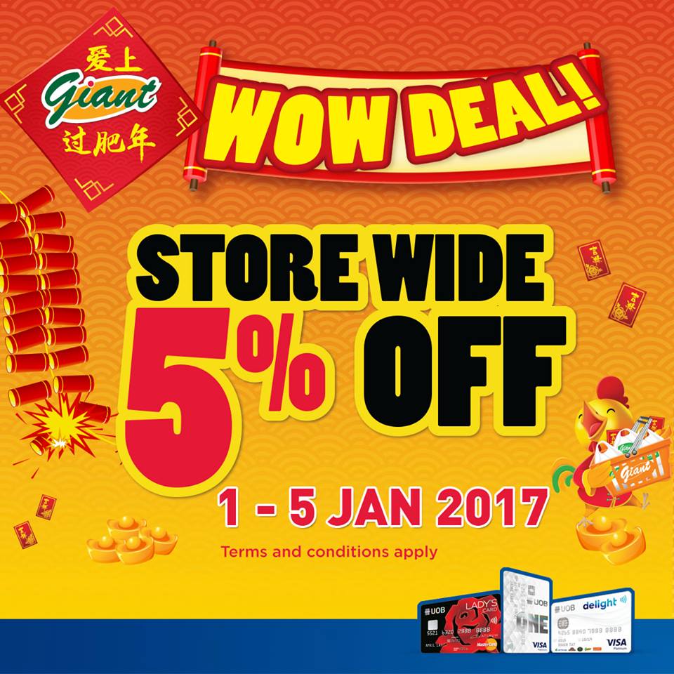 UOB Cards Singapore Giant WOW Deal 5% Off Storewide Promotion 1-5 Jan 2017 | Why Not Deals