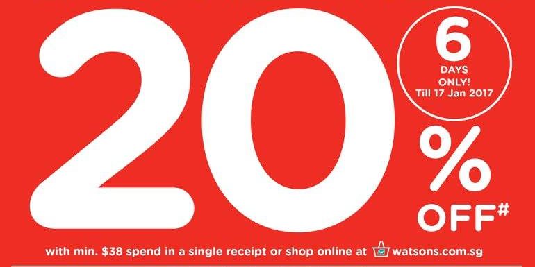 Watsons Singapore Members’ Only Sale Up to 20% Off Storewide Promotion ends 17 Jan 2017