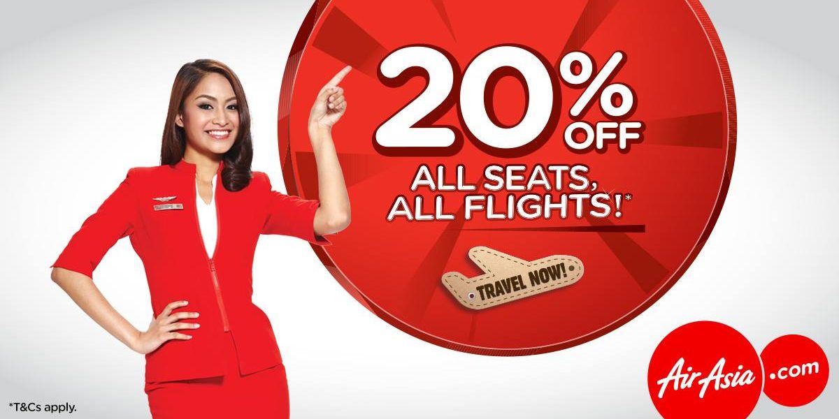 AirAsia Singapore 20% Off All Seats All Flights Promotion ends 12 Feb 2017