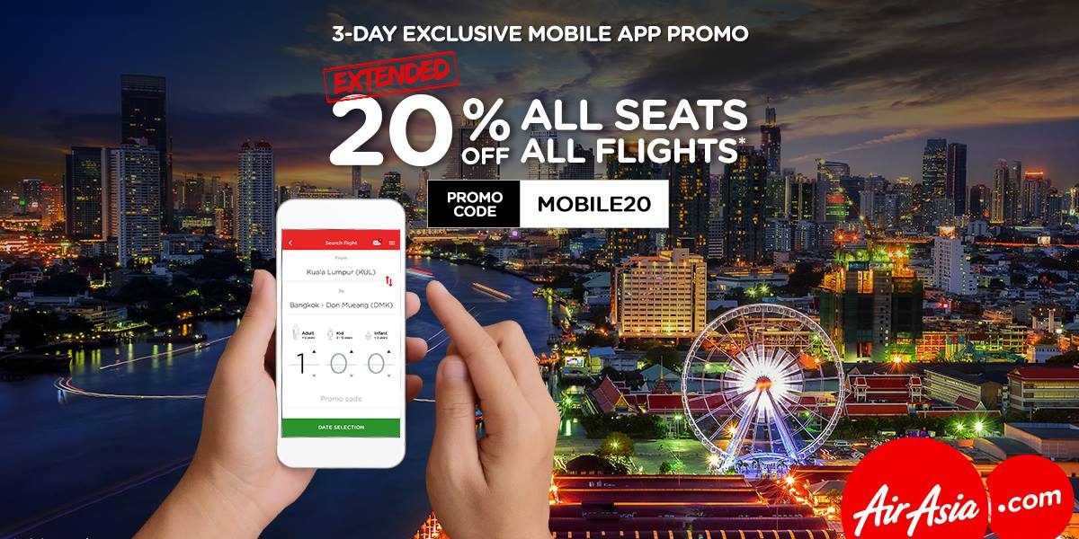 AirAsia Singapore 3-Day Exclusive Mobile App Promo Code 20% Off Promotion ends 19 Feb 2017