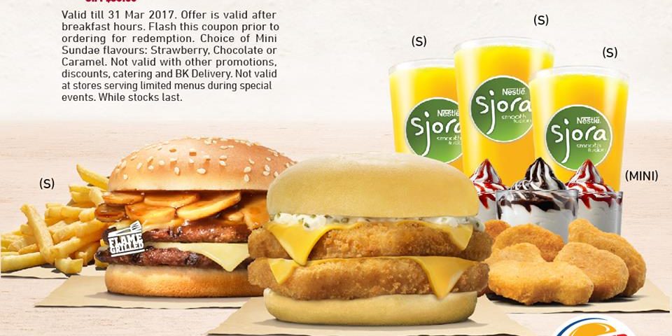 Burger King Singapore Coupons Are Back Promotion ends 31 Mar 2017