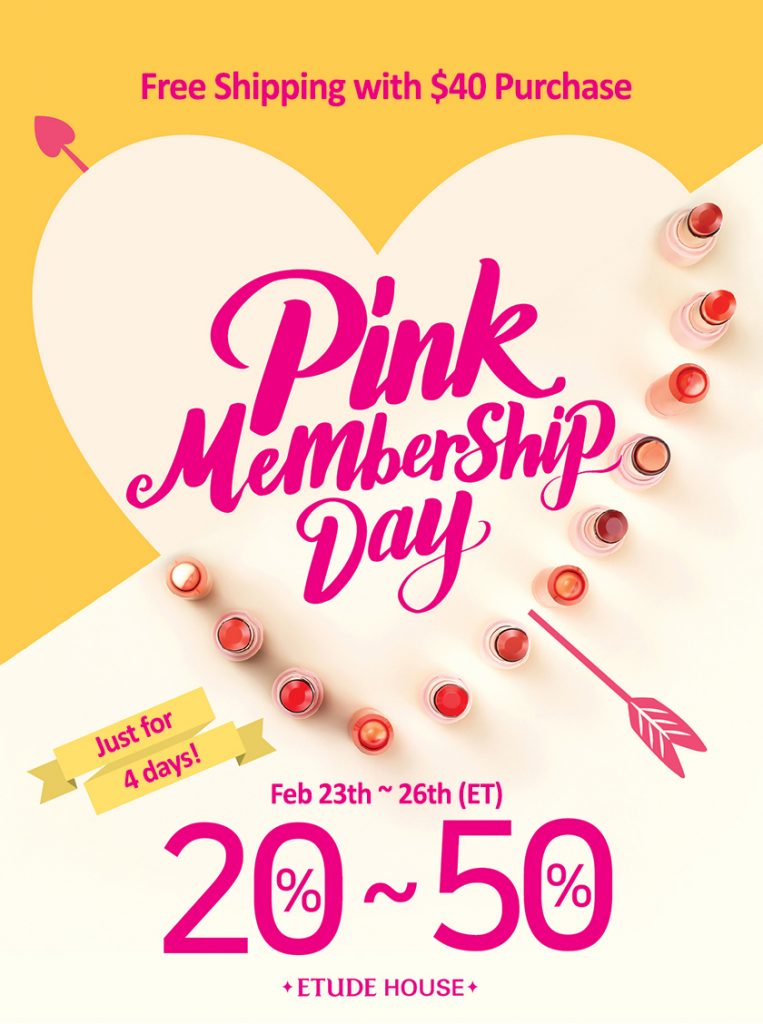 Etude House Singapore Pink Membership Day Up to 20%-50% Off Promotion 23-26 Feb 2017 | Why Not Deals