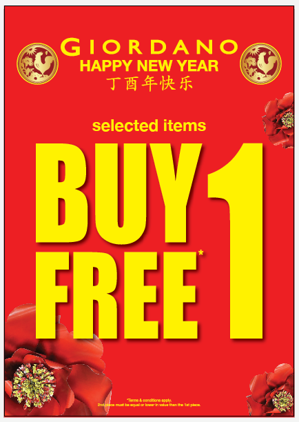 GIORDANO Singapore Happy New Year 2017 Buy 1 Get 1 Free Promotion | Why Not Deals