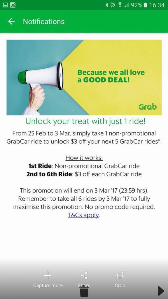 GrabCar Singapore Take 1 Ride to Get $3 Off Next 5 Rides Promotion 25 Feb - 3 Mar 2017 | Why Not Deals