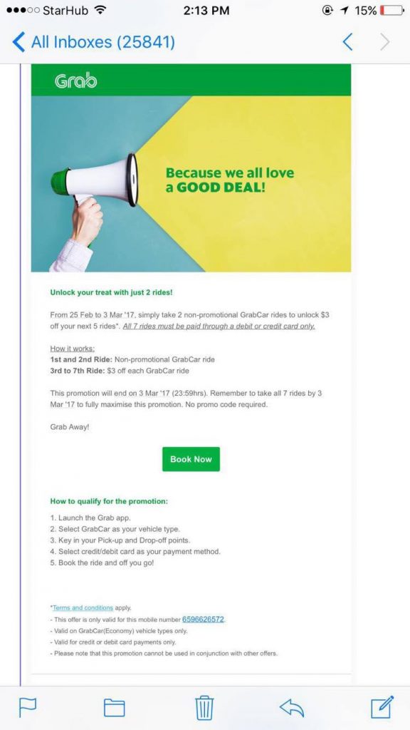 GrabCar Singapore Take 2 Rides to Get $3 Off Next 5 Rides Promotion 25 Feb - 3 Mar 2017 | Why Not Deals