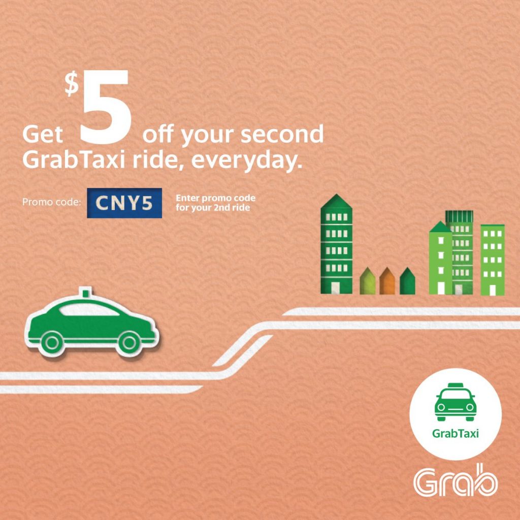 GrabTaxi Singapore $5 Off Your Second Ride Promotion 30 Jan - 12 Feb 2017 | Why Not Deals