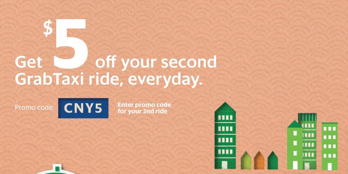 GrabTaxi Singapore $5 Off Your Second Ride Promotion 30 Jan – 12 Feb 2017