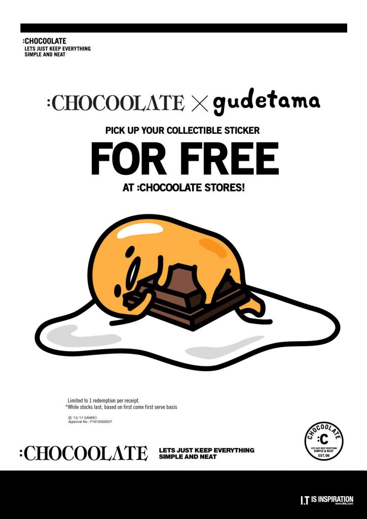 Gudetama Café Singapore FREE Collectible CHOCOOLATE x GUDETAMA Sticker While Stocks Last | Why Not Deals