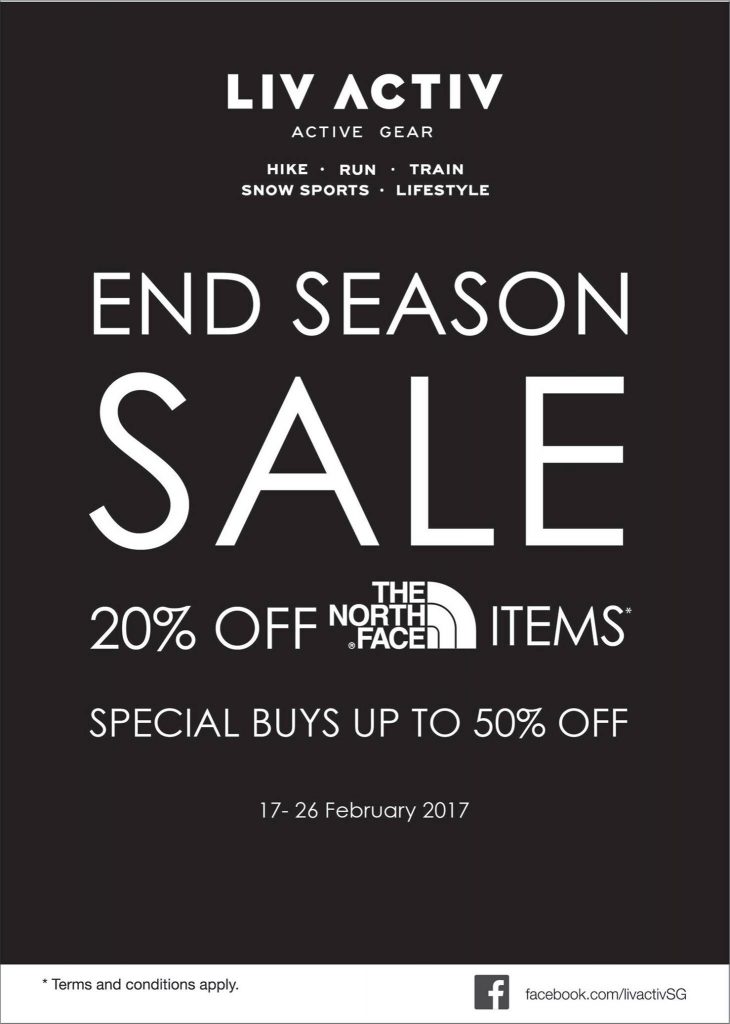 LIV ACTIV Singapore End Season Sale 20% Off The North Face Items Promotion 17-26 Feb 2017 | Why Not Deals