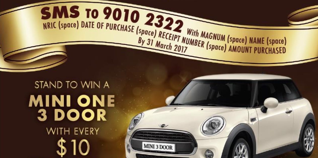 Magnum Singapore Stand to Win a Mini One 3 Door Contest 1 Feb – 31 Mar 2017