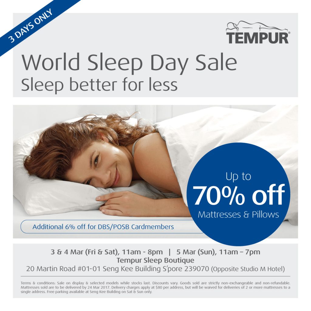 TEMPUR Singapore World Sleep Day Clearance Sale Up to 70% Off Promotion 3-5 Mar 2017 | Why Not Deals