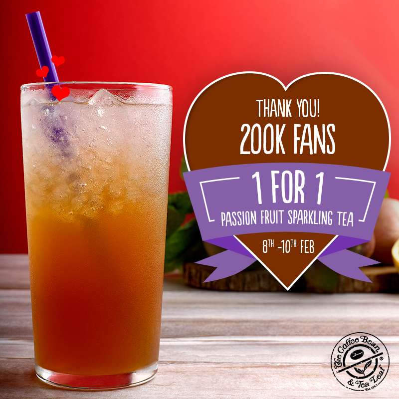 The Coffee Bean & Tea Leaf Singapore 200k Fans 1-for-1 Promotion 8-10 Feb 2017 | Why Not Deals