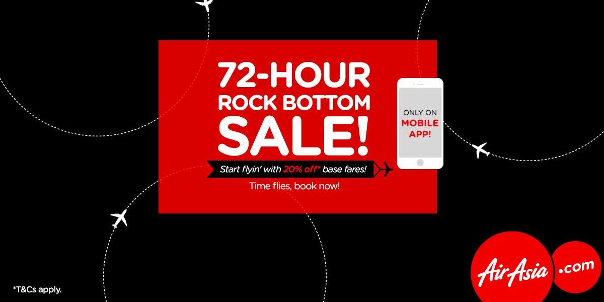 AirAsia Singapore Exclusive Mobile App 72 Hours 20% Off Promotion ends 2 Apr 2017