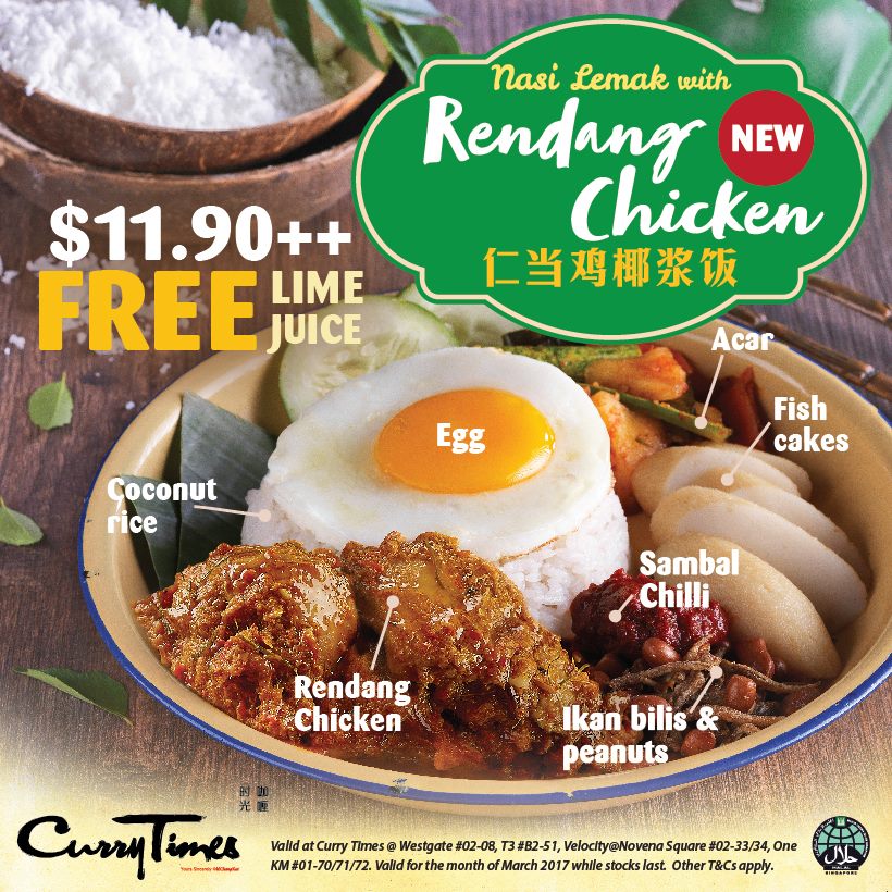 Curry Times Singapore NEW Nasi Lemak with Rendang Chicken Promotion 2-31 Mar 2017 | Why Not Deals