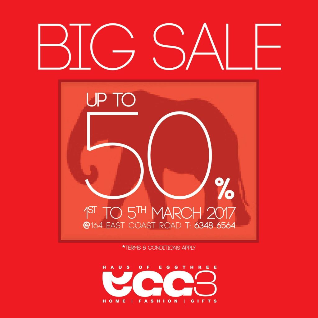 Egg3 Singapore Big Sale Up to 50% Off Promotion 1-5 Mar 2017 | Why Not Deals