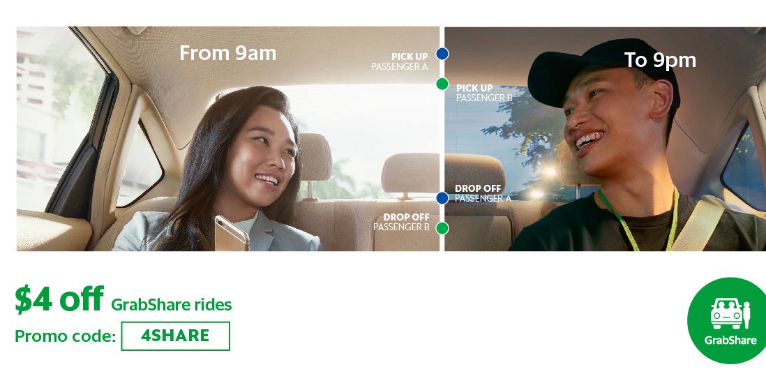 Grab Singapore $4 Off GrabShare Rides Promotion 25-31 Mar 2017