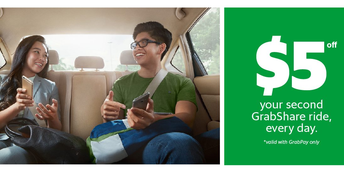 Grab Singapore $5 Off 2nd GrabShare Ride Promotion 20-26 Mar 2017