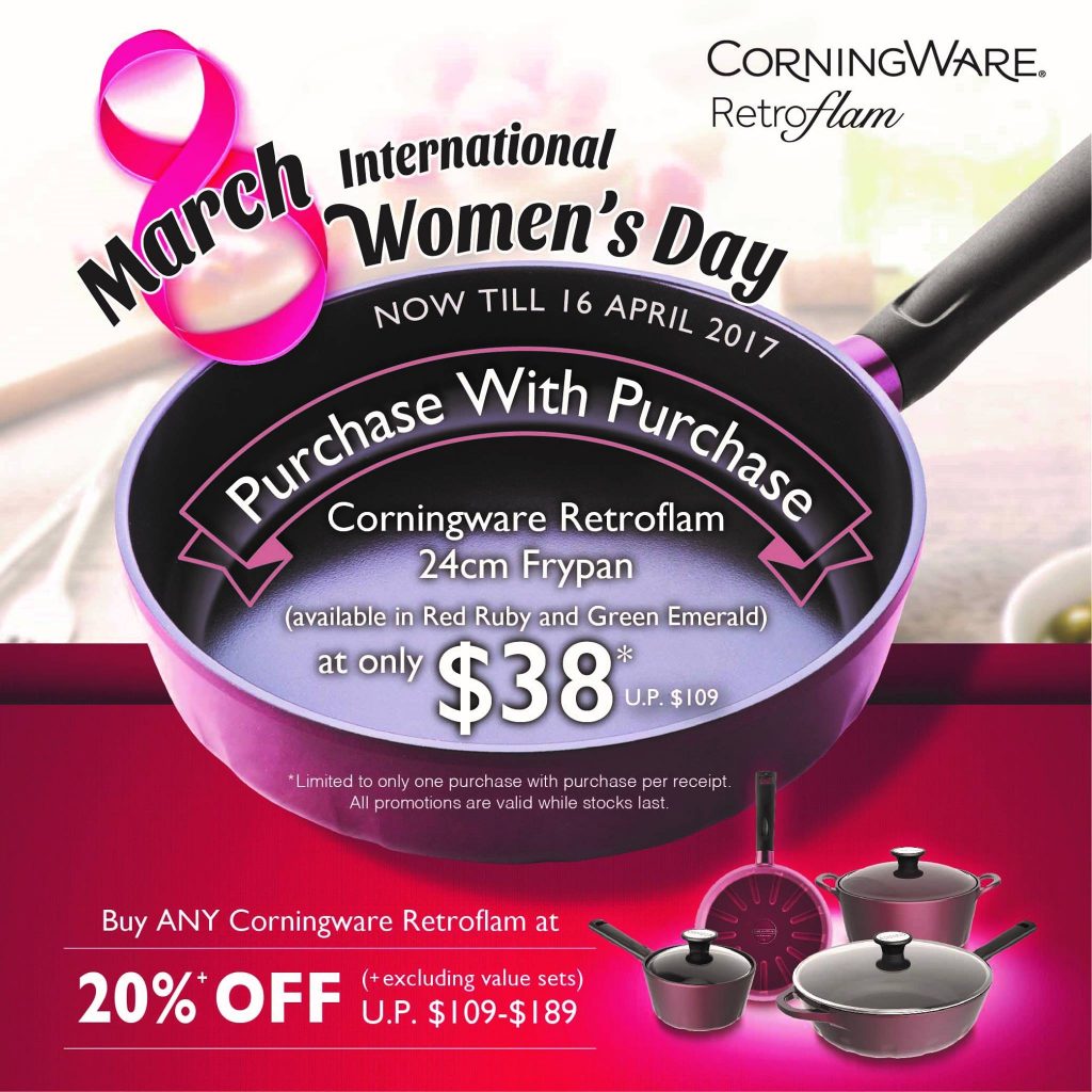 OG Singapore International Women's Day 20% Off Corningware Retroflam Promotion ends 16 Apr 2017 | Why Not Deals