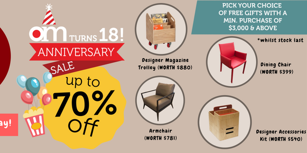 OM Home Singapore 18th Anniversary Outlet Sale Up to 70% Off Promotion ends 26 Mar 2017