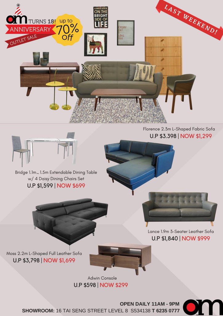 OM Home Singapore 18th Anniversary Outlet Sale Up to 70% Off Promotion ends 26 Mar 2017 | Why Not Deals