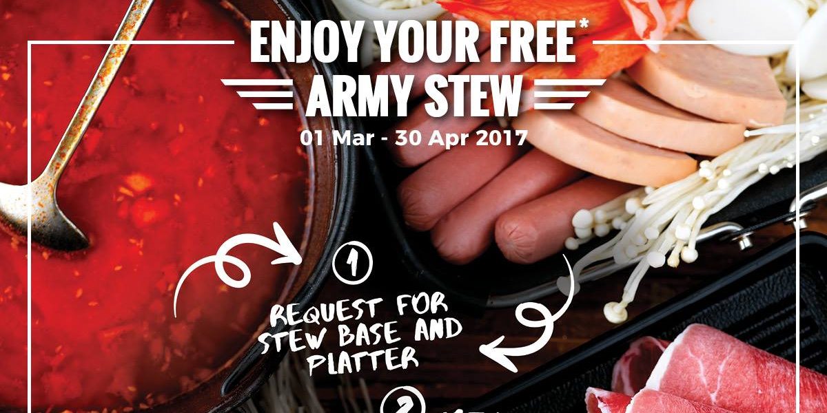 Seoul Garden Singapore FREE Army Stew Promotion 1 Mar – 30 Apr 2017