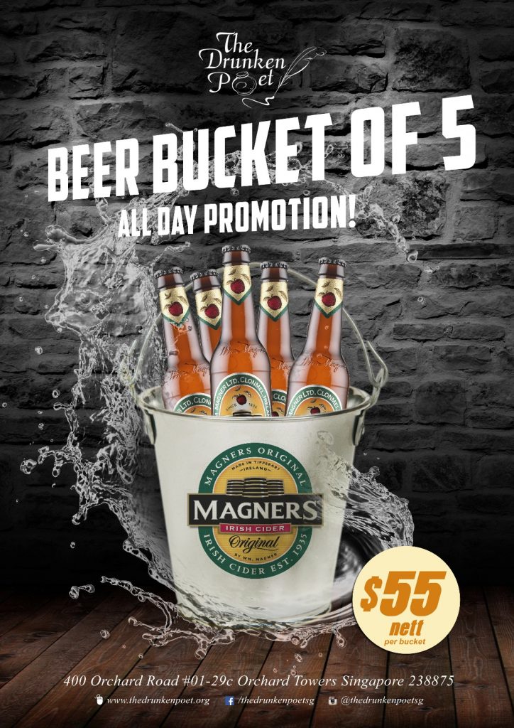 The Drunken Poet Singapore 5 for $55 Bucket Deal Promotion ends 30 Apr 2017 | Why Not Deals