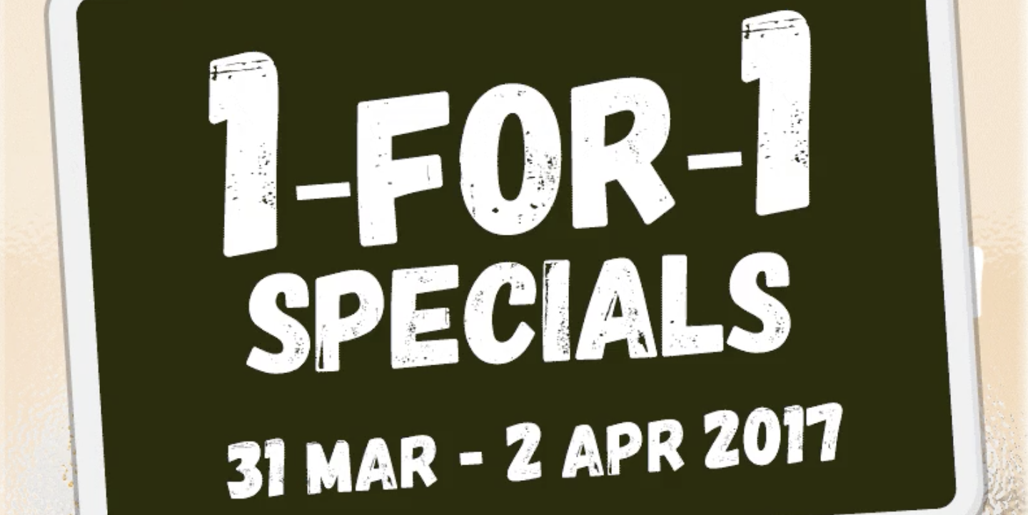 Cheers Singapore 1-for-1 Specials Promotion 31 Mar – 2 Apr 2017
