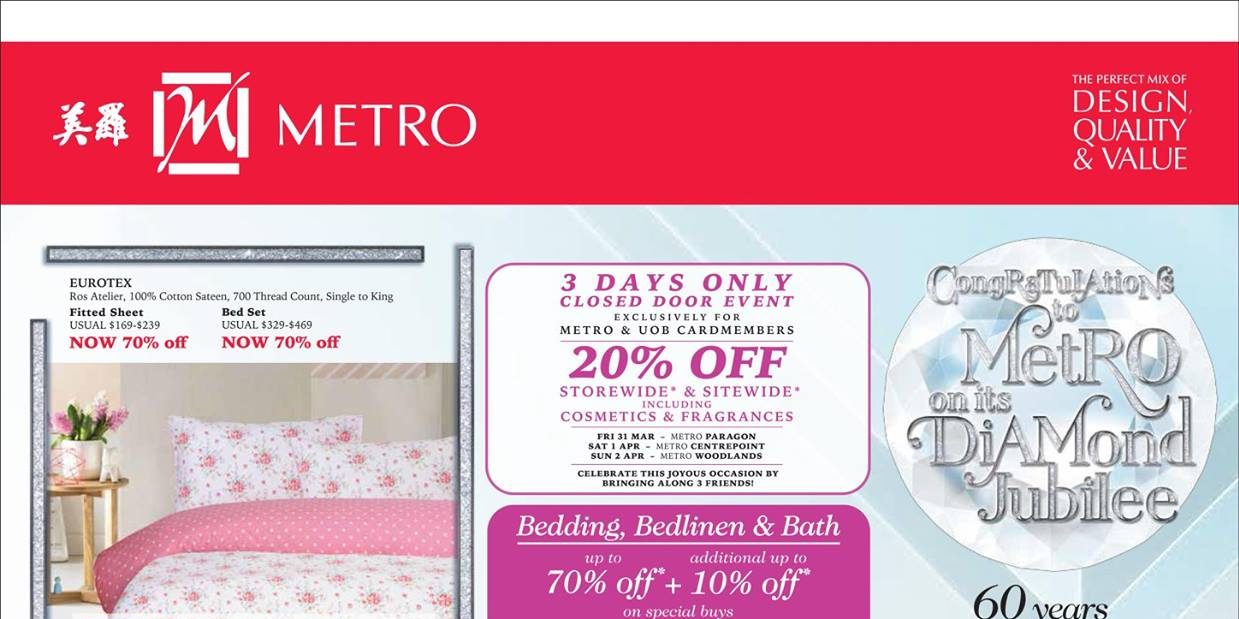 Eurotex Singapore Special Buys at Metro Up to 70% Off Promotion ends 2 Apr 2017