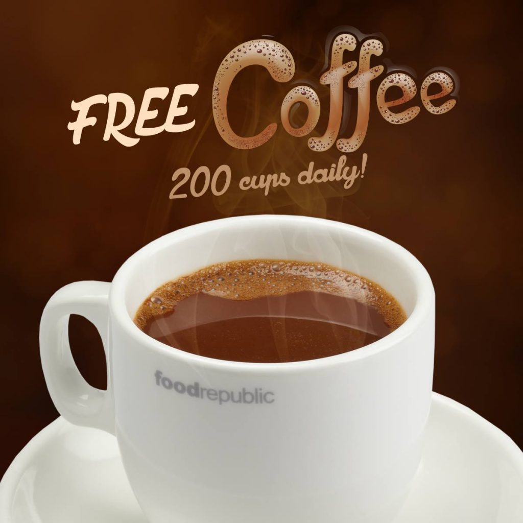 Food Republic Capitol Piazza 200 Cups of FREE Coffee Daily Promotion 2-3 May 2017 | Why Not Deals