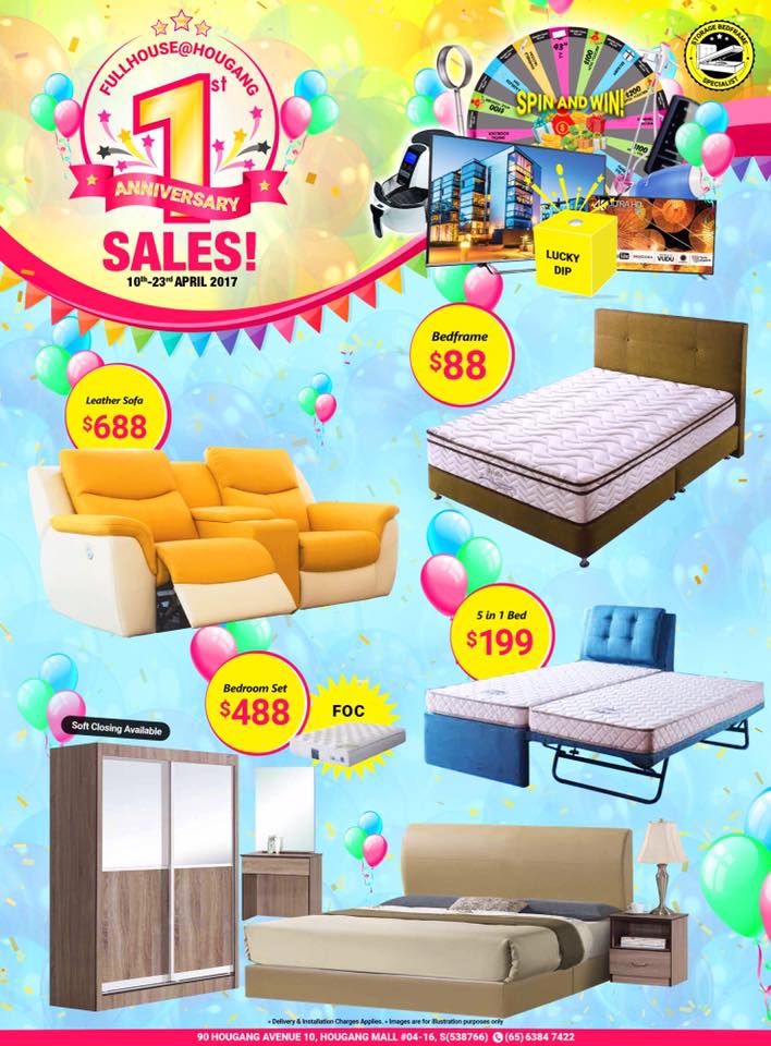 Fullhouse Home Furnishings Singapore Hougang Outlets 1st Anniversary Promotion 10-23 Apr 2017 | Why Not Deals