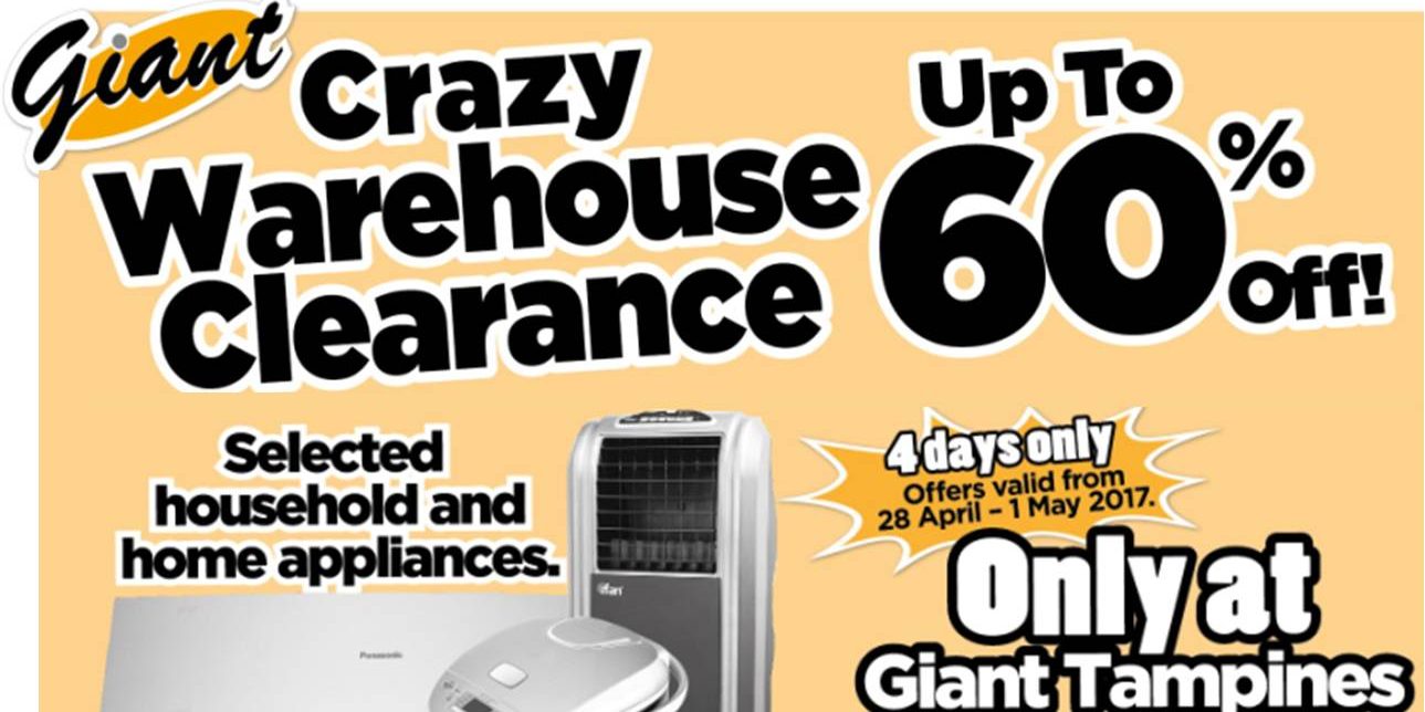 Giant Tampines Crazy Warehouse Clearance Sales Up to 60% Off Promotion 28 Apr – 1 May 2017