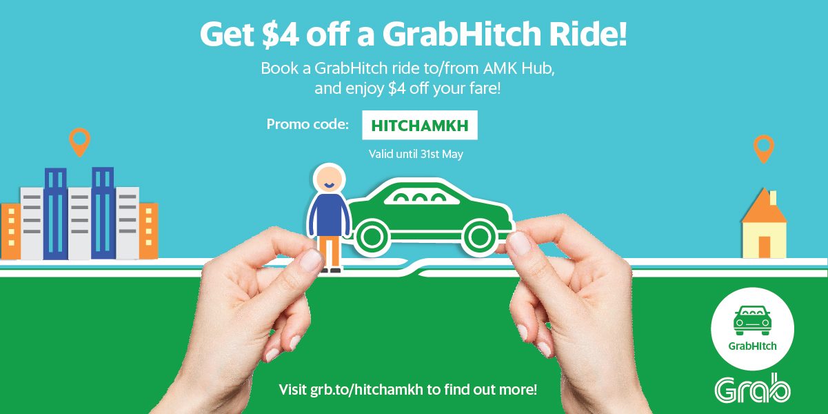 Grab Singapore $4 Off GrabHitch Ride From AMK Hub Promotion 31 Mar – 31 May 2017