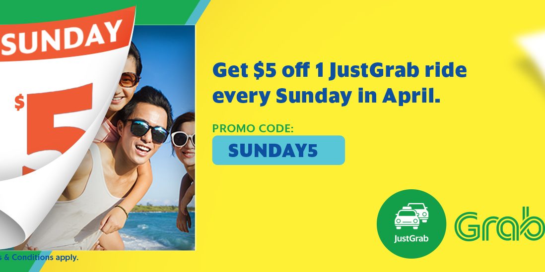 Grab Singapore $5 Off JustGrab Rides Every Sunday Promotion ends 30 Apr 2017