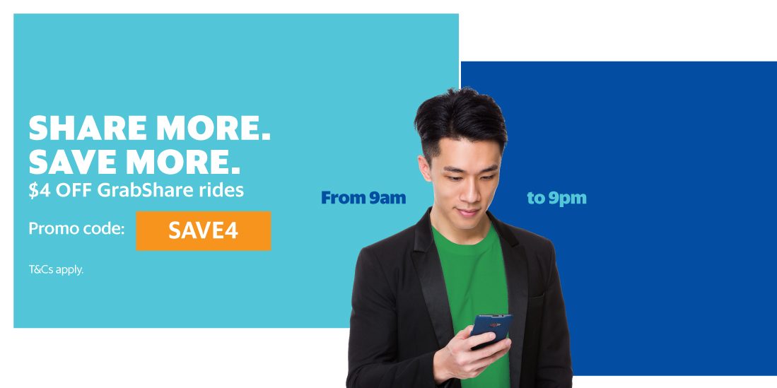 Grab Singapore Enjoy $4 Off GrabShare Rides Promotion 1-7 Apr 2017