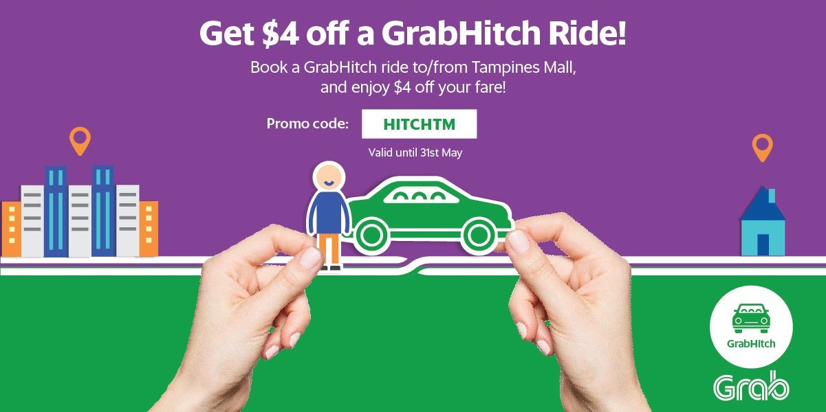 Grab Singapore Get $4 Off GrabHitch Rides From Tampines Mall Promotion 31 Mar – 31 May 2017