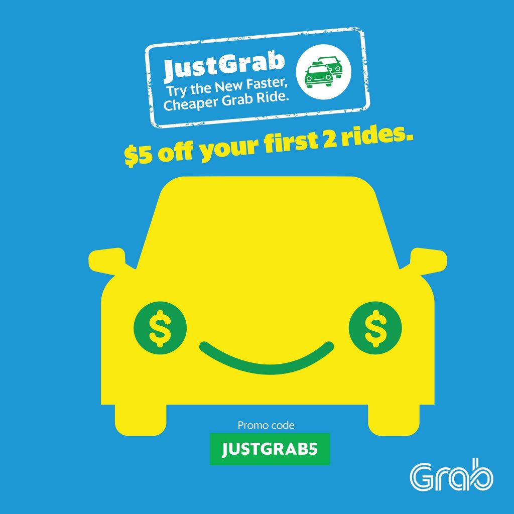 Grab Singapore JustGrab $5 Off First 2 Rides Promotion ends 16 Apr 2017 | Why Not Deals 1