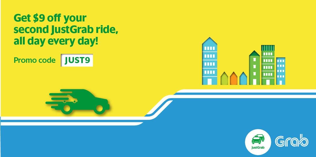 Grab Singapore Upsized $9 Off 2nd Daily JustGrab Ride Promotion 12-14 Apr 2017