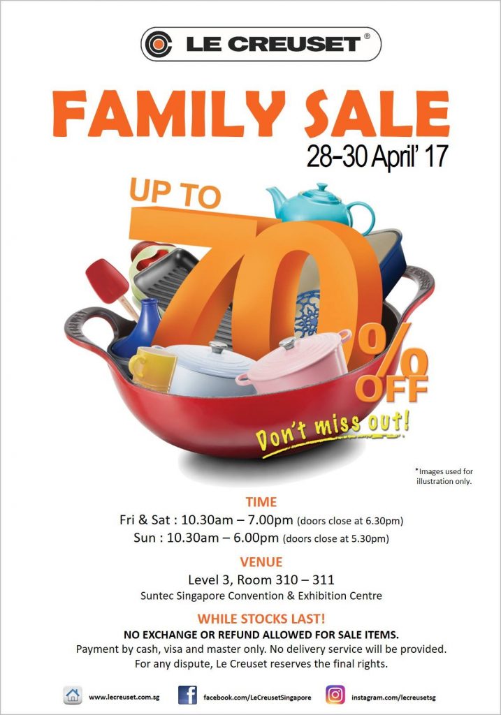 Le Creuset Singapore Family Sale Up to 70% Off Promotion 28-30 Apr 2017 | Why Not Deals