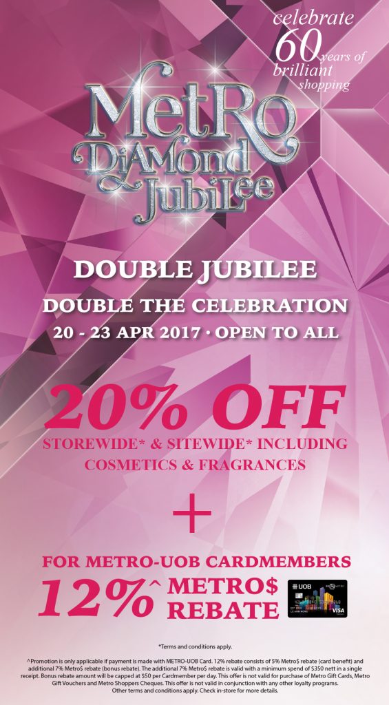 METRO Singapore Diamond Jubilee Up to 20% Off Storewide Promotion 20-23 Apr 2017 | Why Not Deals 2