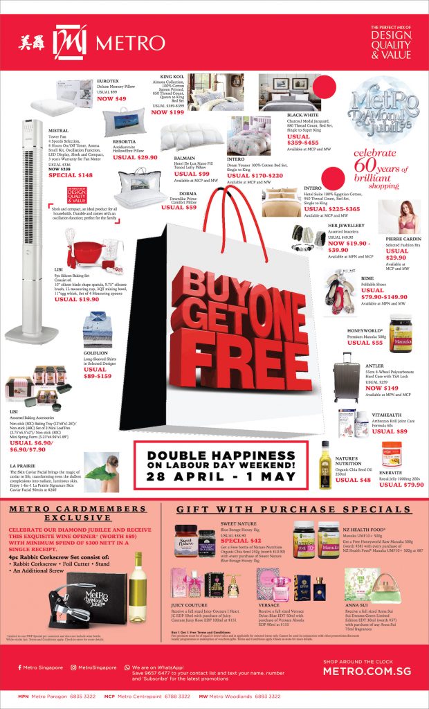 METRO Singapore Labour Day Buy One Get One FREE Promotion 28 Apr - 1 May 2017 | Why Not Deals