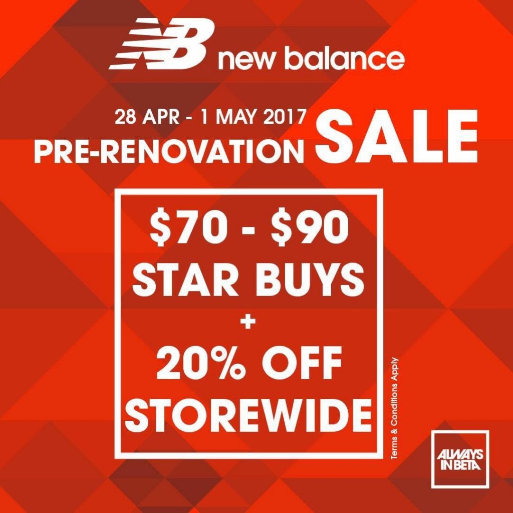 New Balance Singapore Pre-Renovation Sale Up to 20% Off Promotion 28 Apr - 1 May 2017 | Why Not Deals