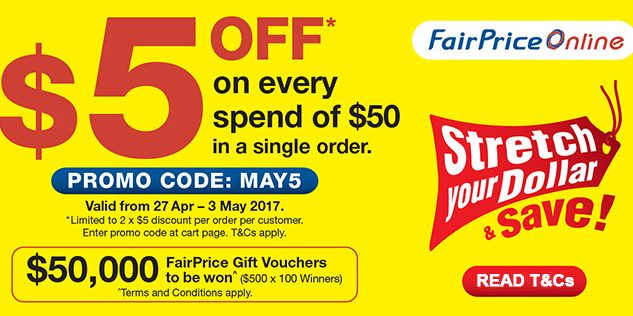 NTUC FairPrice Online Singapore $5 Off Promo Code Promotion 27 Apr – 3 May 2017