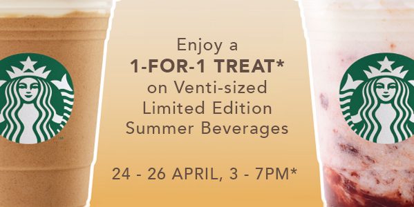 Starbucks Singapore Happy Hour 1-for-1 Venti-Sized Beverages Promotion 24-26 Apr 2017