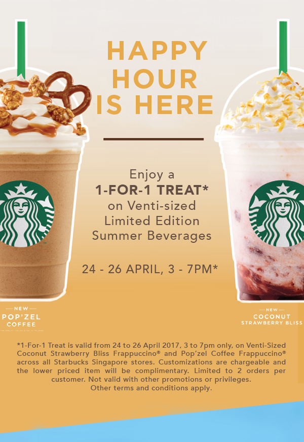 Starbucks Singapore Happy Hour 1-for-1 Venti-Sized Beverages Promotion 24-26 Apr 2017 | Why Not Deals