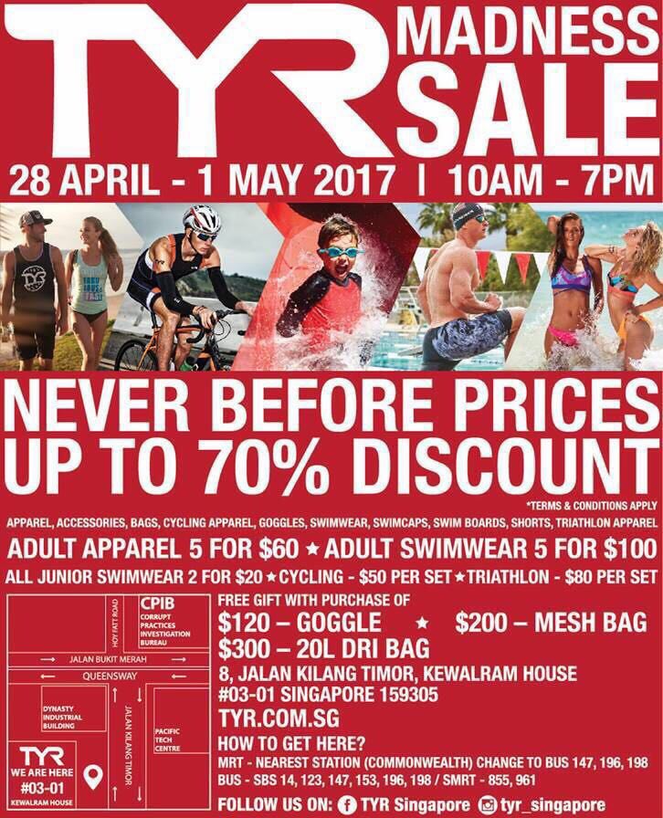 TYR Singapore Madness Sale Up to 70% Off Promotion 28 Apr - 1 May 2017 | Why Not Deals