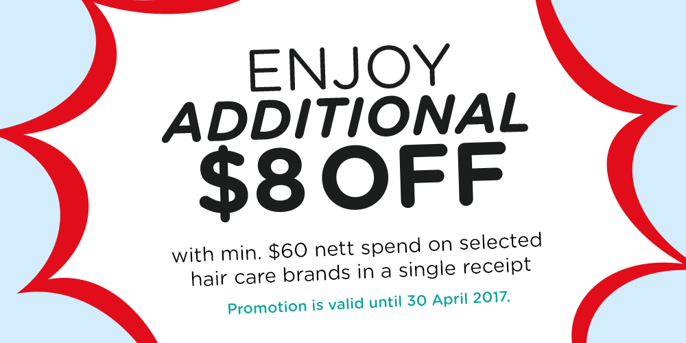 Watsons Singapore Enjoy $8 Off with a Min. Spend of $60 Promotion ends 30 Apr 2017