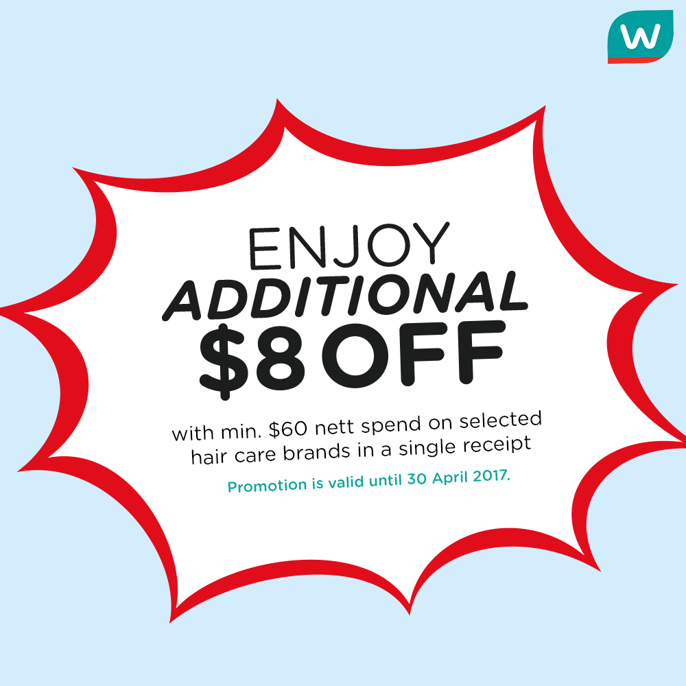 Watsons Singapore Enjoy $8 Off with a Min. Spend of $60 Promotion ends 30 Apr 2017 | Why Not Deals