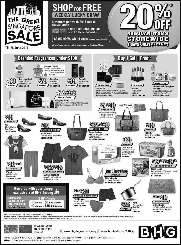 BHG Great Singapore Sale Enjoy 20% Off Regular Items 3 Days Promotion 19-21 May 2017 | Why Not Deals