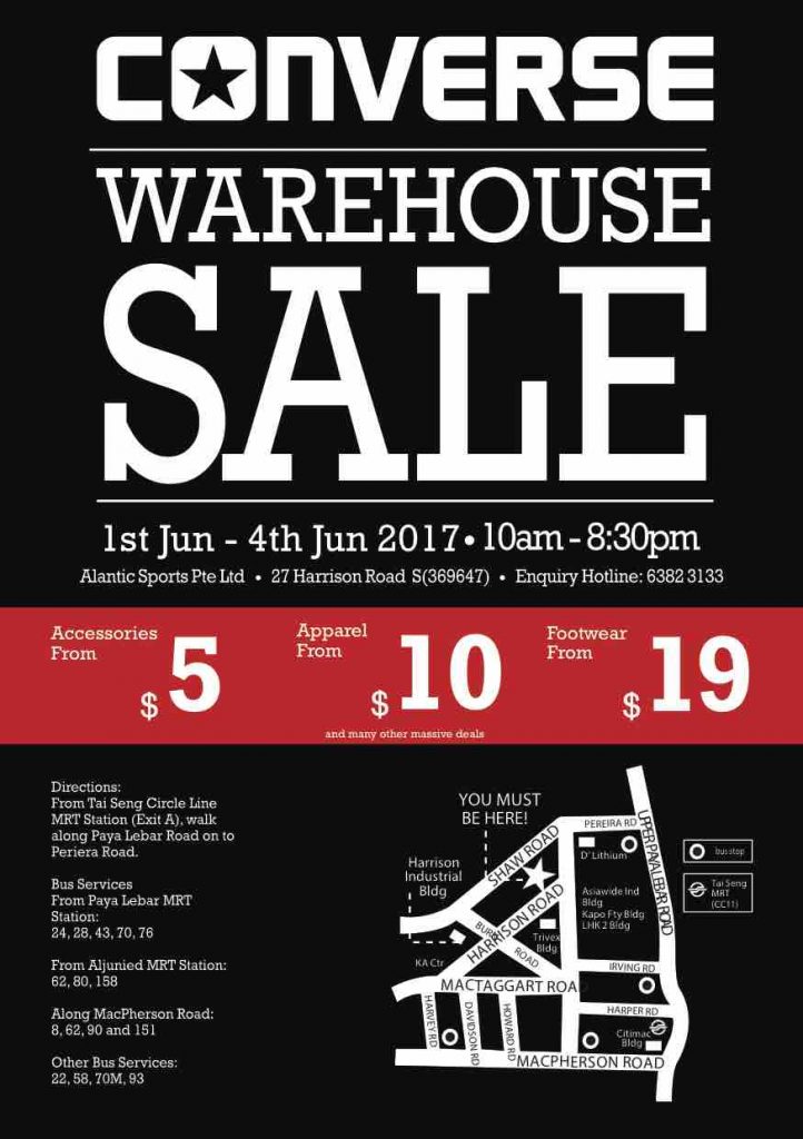 Converse Singapore Warehouse Sale From $5 Onwards Promotion 1-4 Jun 2017 | Why Not Deals